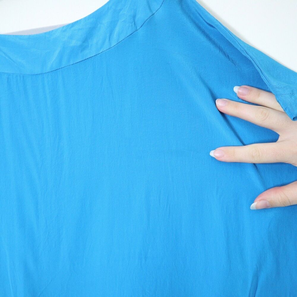 Ted Baker London 2 US 6 Silk Boxy Blouse Blue Satin Wide Sleeve Square Top - Picture 5 of 11